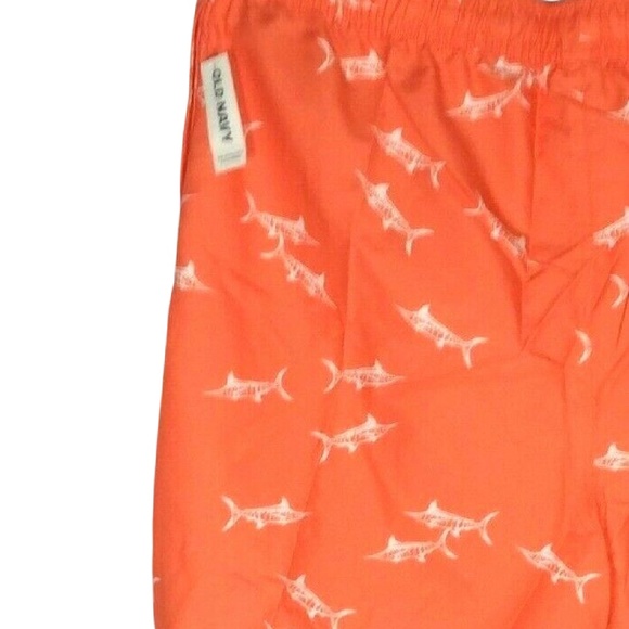 🖤 Old Navy Men Swim Trunks Size XXL Orange White Sharks Pockets Draw String NWT - Picture 5 of 9